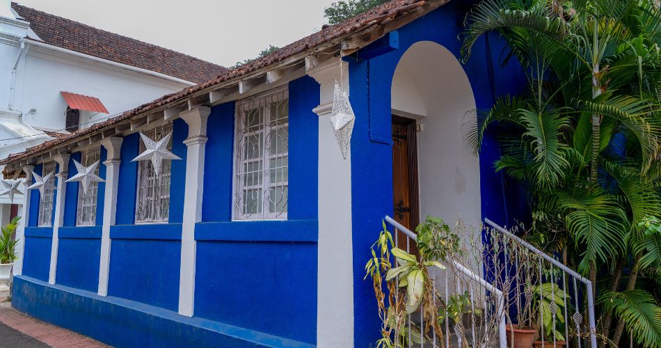 Fontainhas, a Portuguese neighbourhood in Panjim known for its vibrant and colourful houses and cobblestone streets.